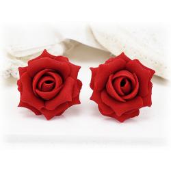 Red Apple Rose Stud Earrings