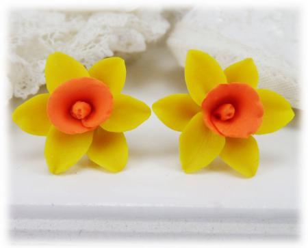 Yellow Orange Daffodil Stud Earrings