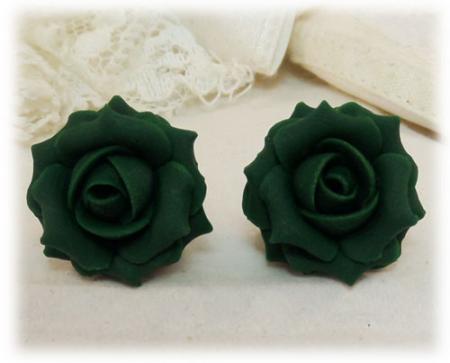Green Emerald Rose Stud Earrings