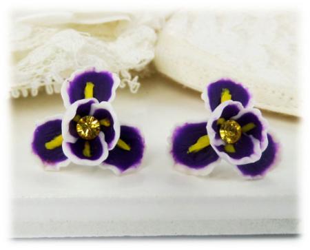 Purple Iris Flower Stud Earrings