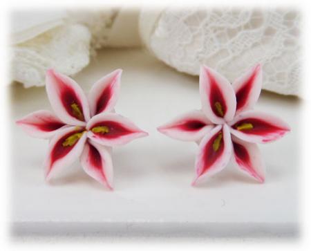 White Red Lily Stud Earrings