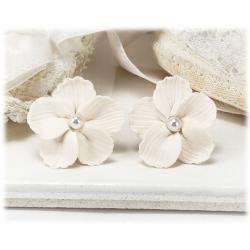 White Hibiscus Pearl Stud Earrings
