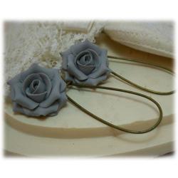 Gray Rose Drop Earrings