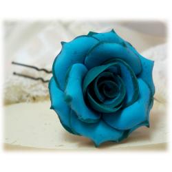 Teal Tipped Turquoise Rose Hair Pins
