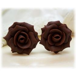 Brown Chocolate Rose Stud Earrings