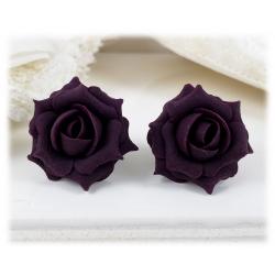Purple Plum Rose Stud Earrings