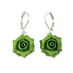 Apple Green Rose Dangle Earrings