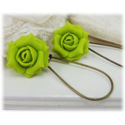 Green Chartreuse Rose Drop Earrings