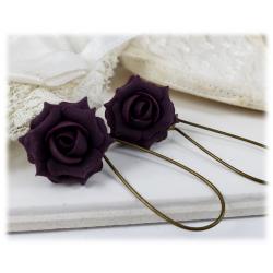Purple Plum Rose Drop Earrings
