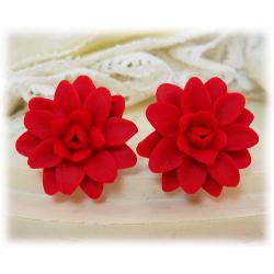 Red Dahlia Stud Earrings