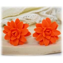 Orange Dahlia Stud Earrings