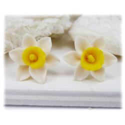 White Yellow Daffodil Stud Earrings