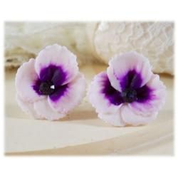White Purple Pansy Stud Earrings