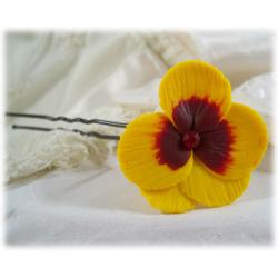 Yellow Red Pansy Hair Pins