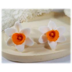 White Orange Daffodil Stud Earrings