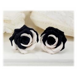 Black and White Rose Stud Earrings