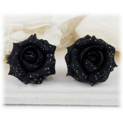 Black Rose Glitter Earrings