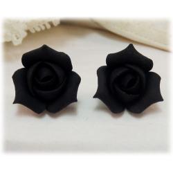 Black Rosebud Stud Earrings