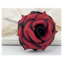 Black Tipped Red Rose Hair Pins