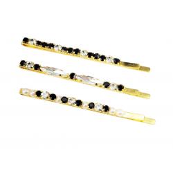 Black Gold Vintage Art Deco Style Rhinestone Hair Pins