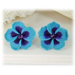 Blue Hawaii Hibiscus Stud Earrings