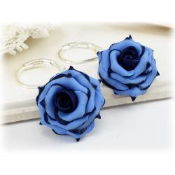 Navy Tipped Blue Rose Drop Earrings