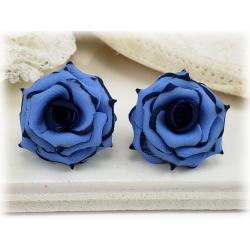 Navy Tipped Blue Rose Stud Earrings