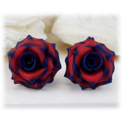 Blue Red Rose Stud Earrings