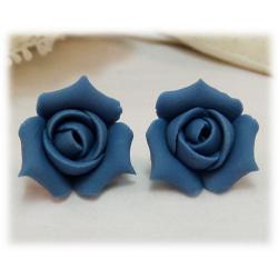 Blue Rosebud Stud Earrings