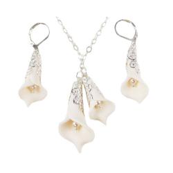 Two Calla Lilies Pearl Jewelry Set