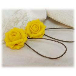 Yellow Canary Rose Drop Earrings