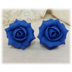 Blue Capri Rose Stud Earrings