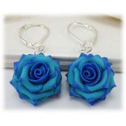 Blue Tipped Rose Drop Earrings