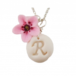 Pink Cherry Blossom Initial Necklace