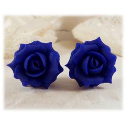 Blue Cobalt Rose Stud Earrings