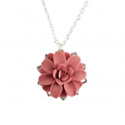 Pink Dahlia Charm Necklace