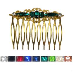 Emerald Gold Rhinestone Hair Pins
