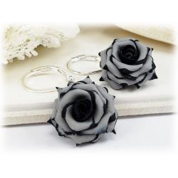 Black Tipped Gray Rose Drop Earrings