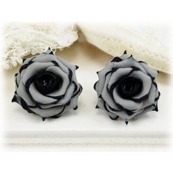 Black Tipped Gray Rose Stud Earrings