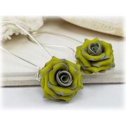 Gray Yellow Rose Earrings
