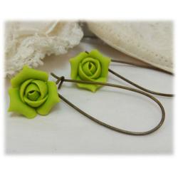 Green Rosebud Drop Earrings