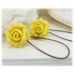 Yellow Jonquil Rose Drop Earrings