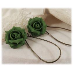 Green Khaki Rose Drop Earrings