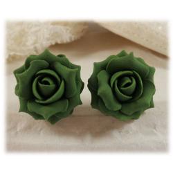 Green Khaki Rose Stud Earrings