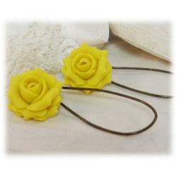 Yellow Lemon Rose Drop Earrings