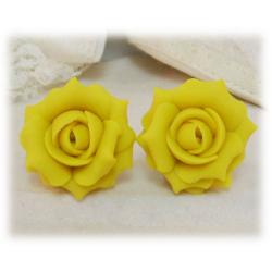 Yellow Lemon Rose Stud Earrings
