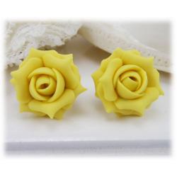 Yellow Jonquil Rose Stud Earrings