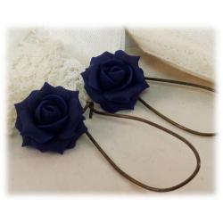 Blue Navy Rose Drop Earrings