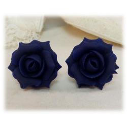 Blue Navy Rose Stud Earrings
