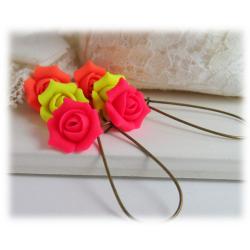 Neon Rosebud Drop Earrings